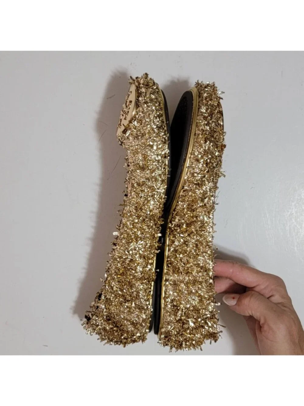 NEW Tory Burch Minnie Travel Embellished Flats Gold Confetti Glam Womens 9.5